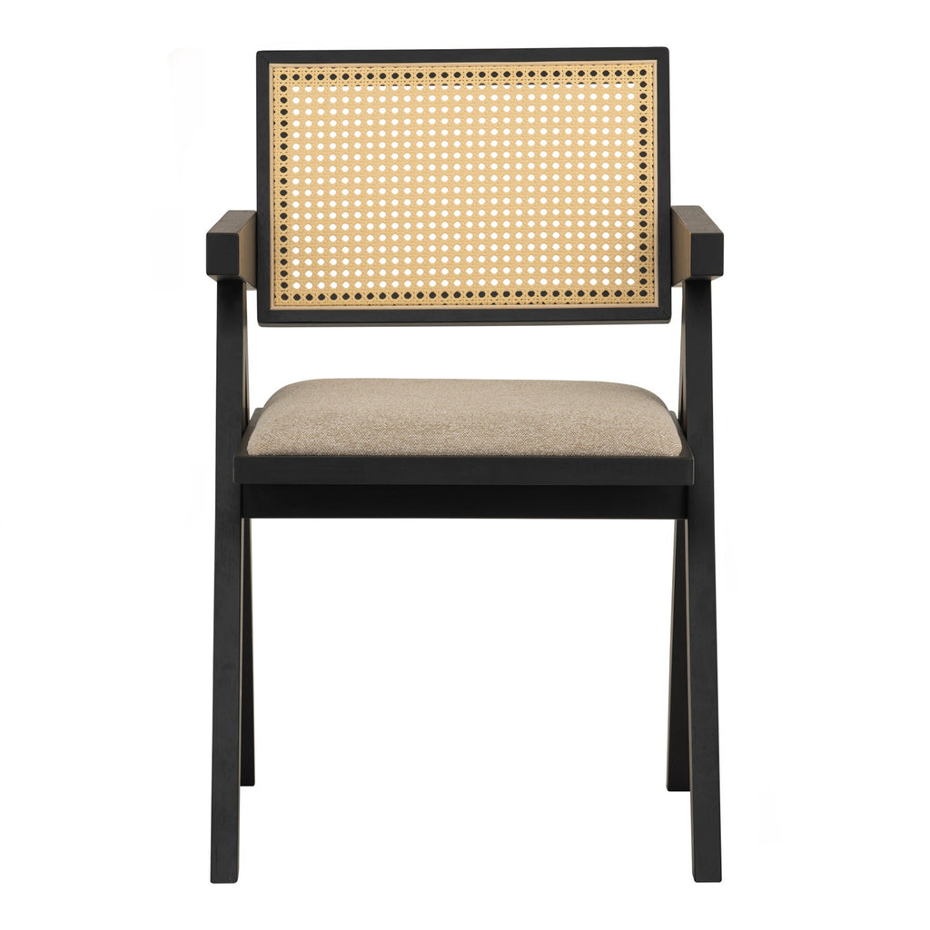 (2set) Kairi Dining Chair with Black colour frame, Beige colour Lake fabric seat