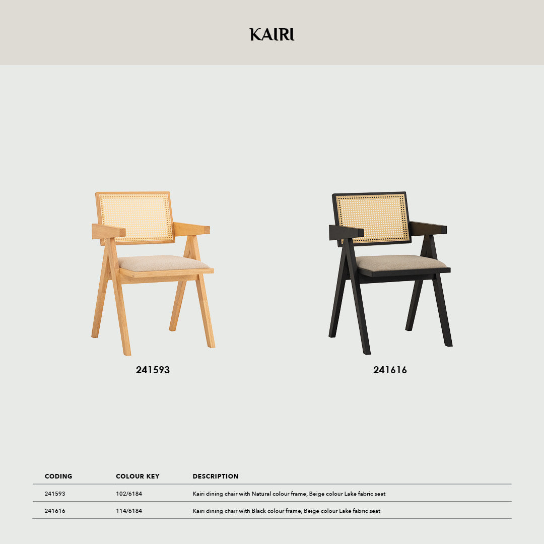 (2set) Kairi Dining Chair with Black colour frame, Beige colour Lake fabric seat