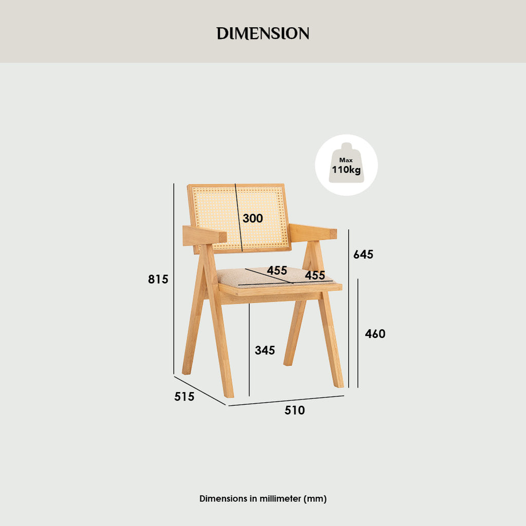 (2set) Kairi Dining Chair with Black colour frame, Beige colour Lake fabric seat