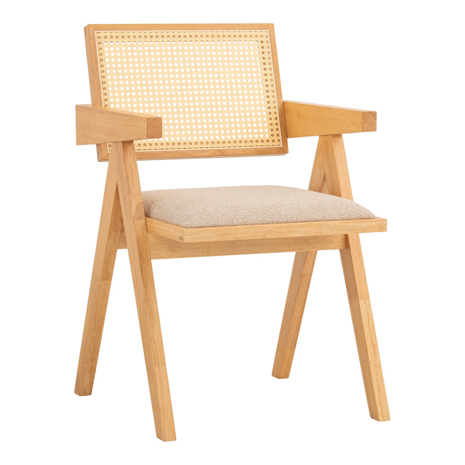 (2set) Kairi dining chair with Natural colour frame, Beige colour Lake fabric seat.