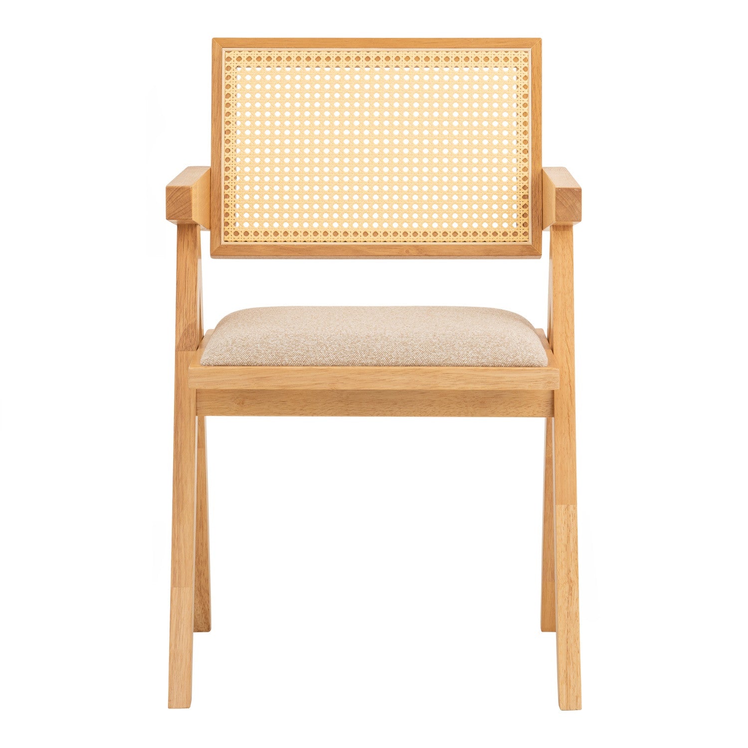 (2set) Kairi dining chair with Natural colour frame, Beige colour Lake fabric seat.