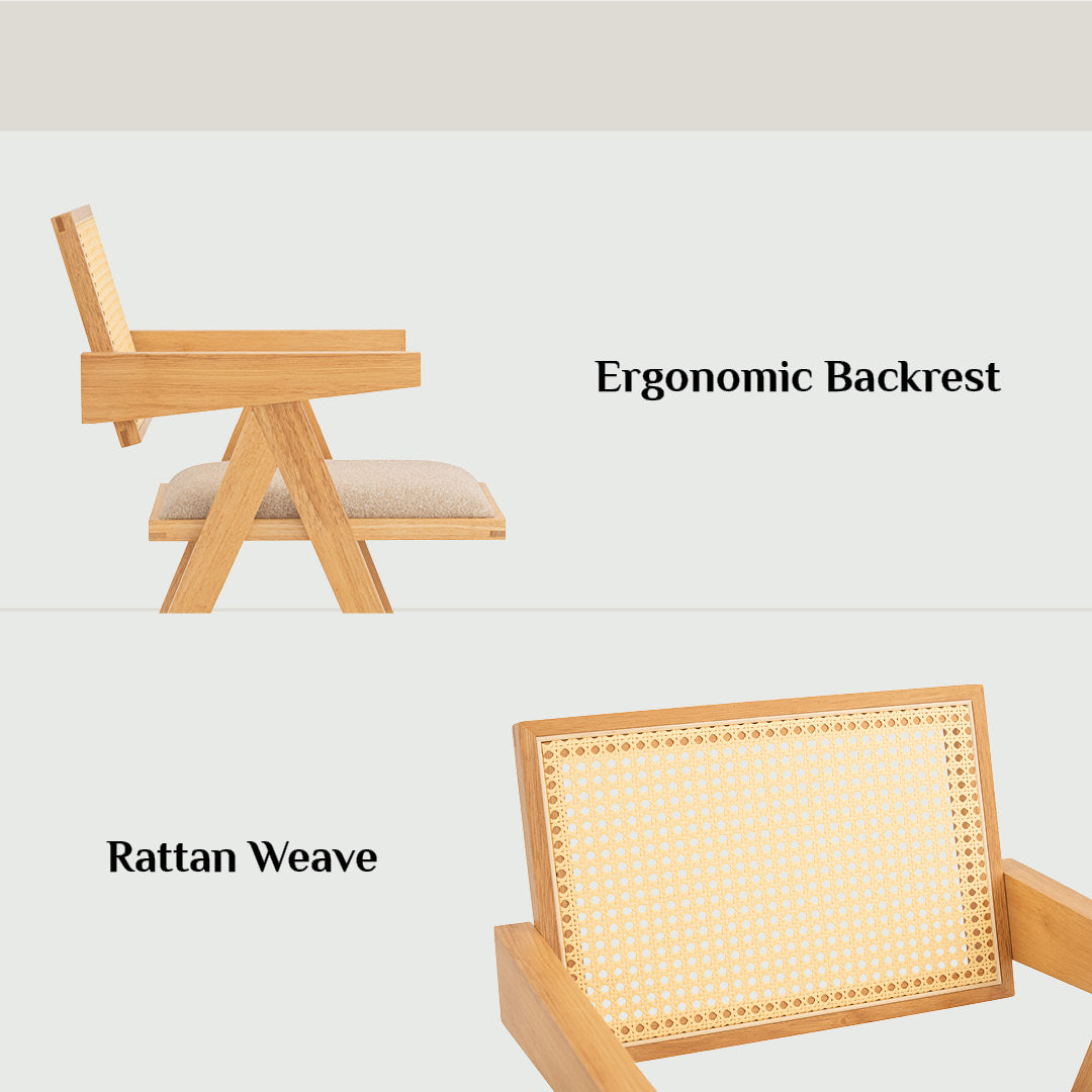 (2set) Kairi dining chair with Natural colour frame, Beige colour Lake fabric seat.