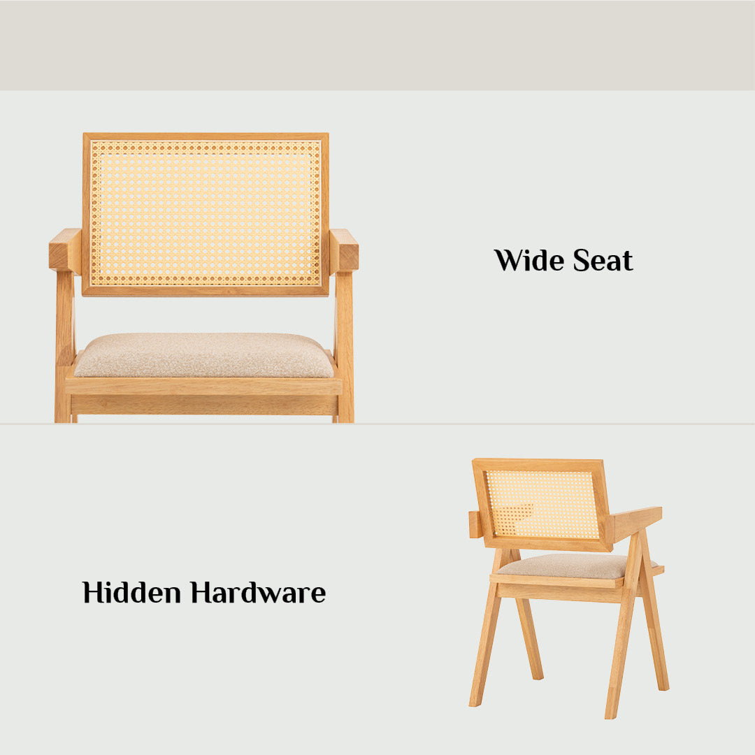 (2set) Kairi dining chair with Natural colour frame, Beige colour Lake fabric seat.