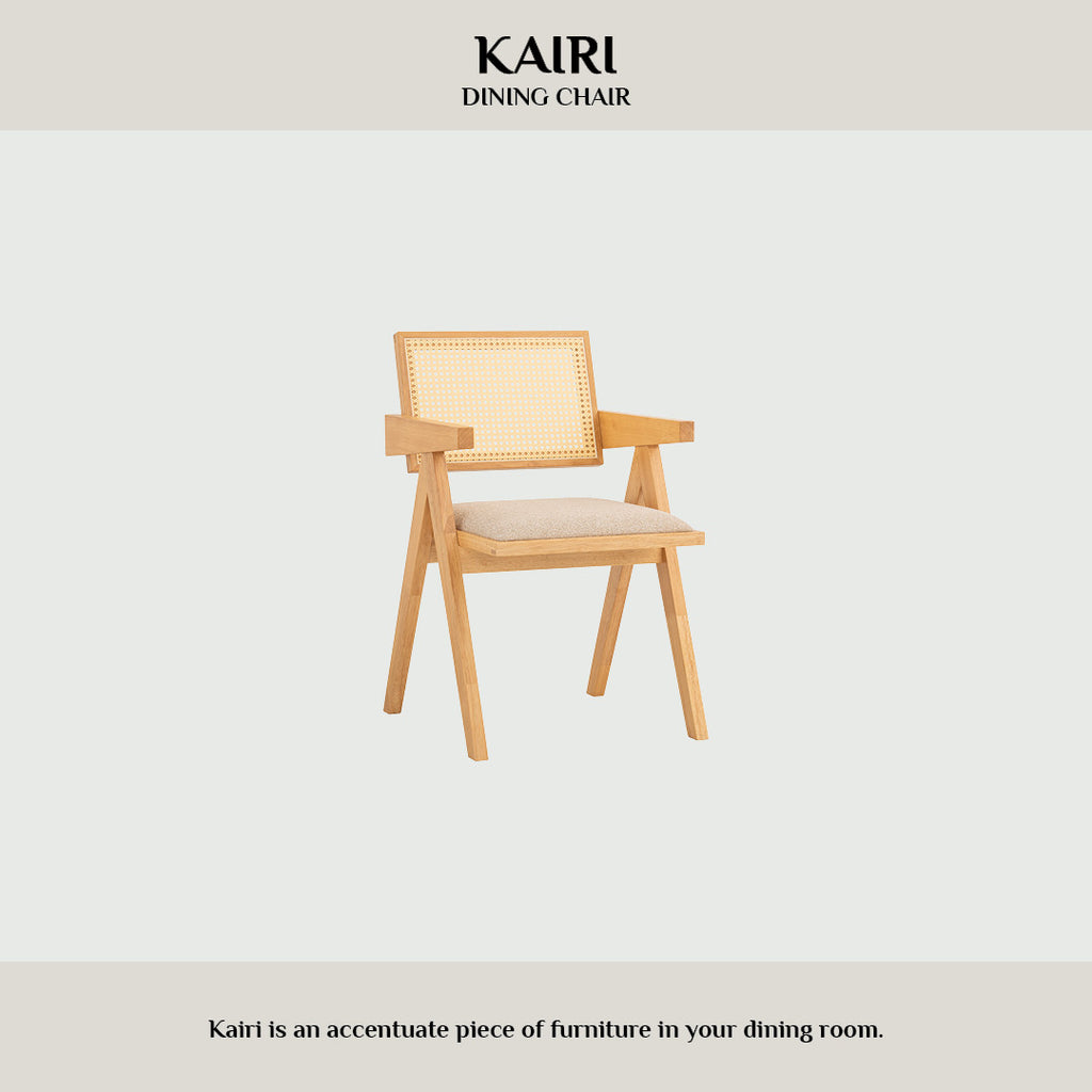 (2set) Kairi dining chair with Natural colour frame, Beige colour Lake fabric seat.