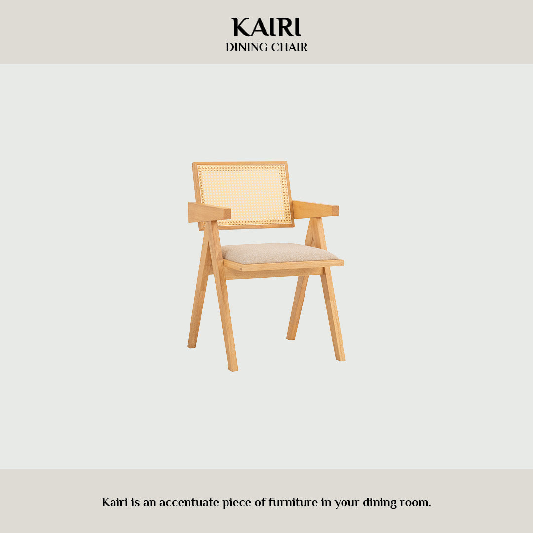 (2set) Kairi dining chair with Natural colour frame, Beige colour Lake fabric seat.