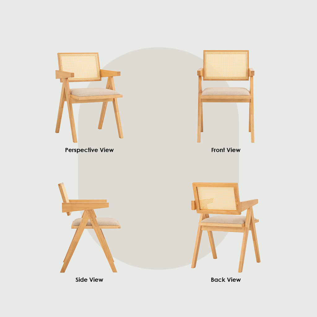 (2set) Kairi dining chair with Natural colour frame, Beige colour Lake fabric seat.
