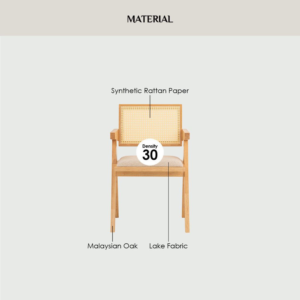 (2set) Kairi dining chair with Natural colour frame, Beige colour Lake fabric seat.