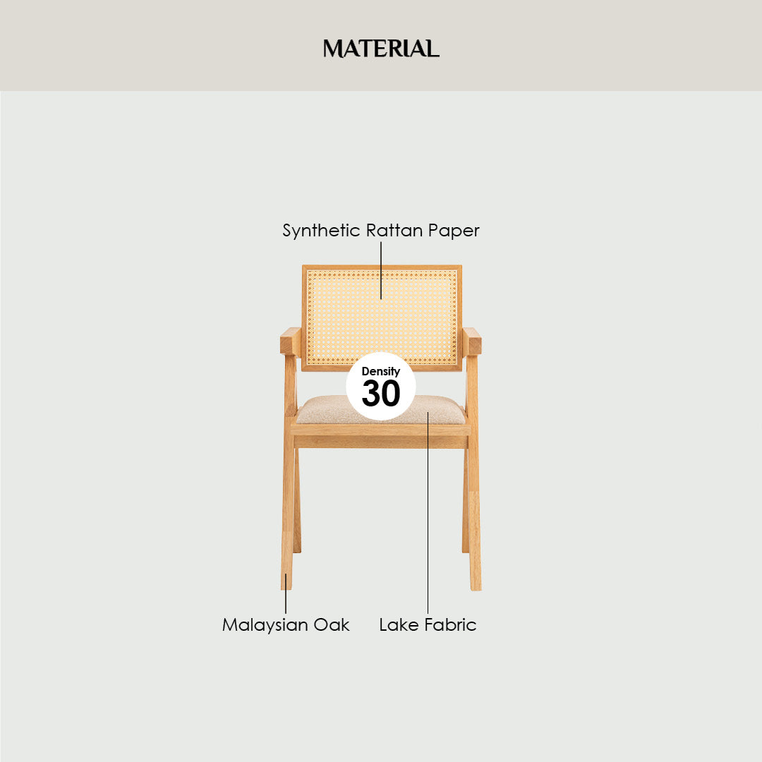 (2set) Kairi dining chair with Natural colour frame, Beige colour Lake fabric seat.