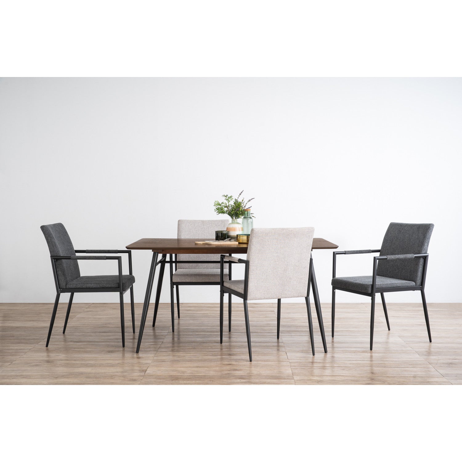 (2set) Ferma dining chair with Matt Black Epoxy colour leg, Anthracite colour Belfast fabric seat and back
