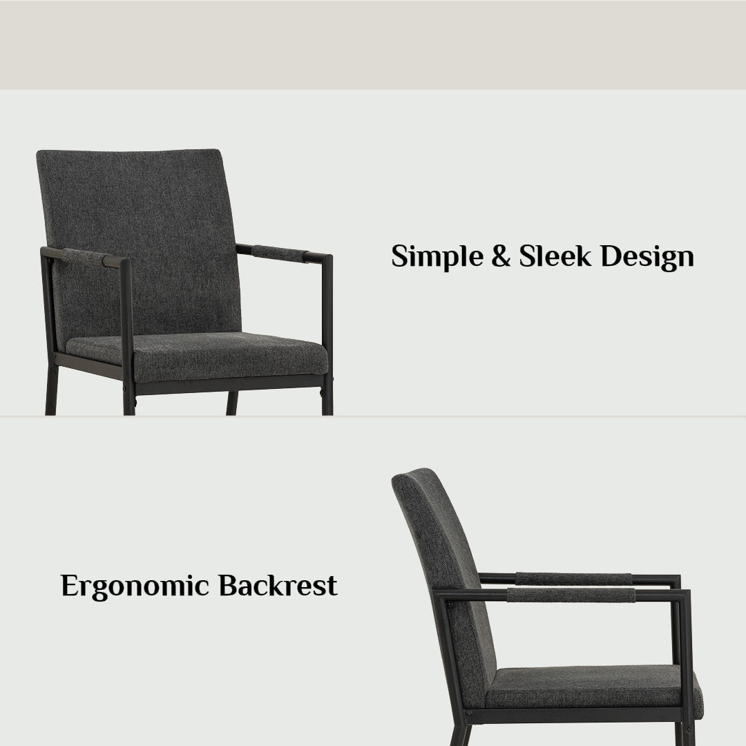 (2set) Ferma dining chair with Matt Black Epoxy colour leg, Anthracite colour Belfast fabric seat and back