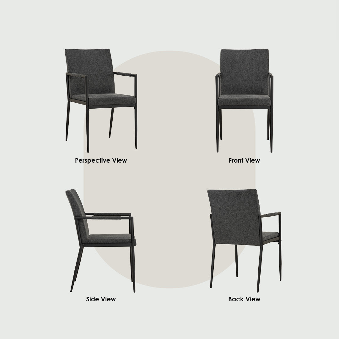 (2set) Ferma dining chair with Matt Black Epoxy colour leg, Anthracite colour Belfast fabric seat and back