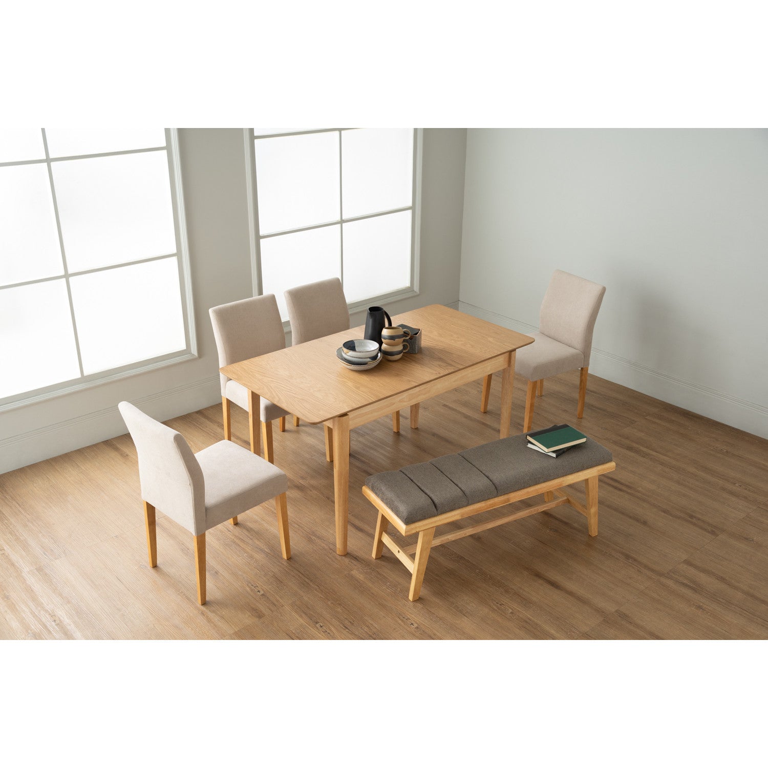 Ladee dining chair in Natural colour leg, Beige colour Jersey fabric.