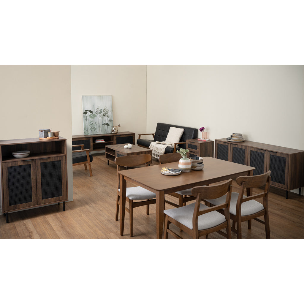 (2set) Marlo dining chair in Cocoa colour frame, Light Grey colour Challis fabric cushion seat.