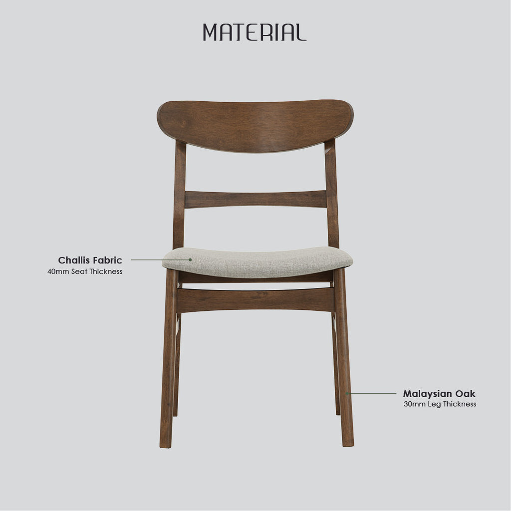 (2set) Marlo dining chair in Cocoa colour frame, Light Grey colour Challis fabric cushion seat.