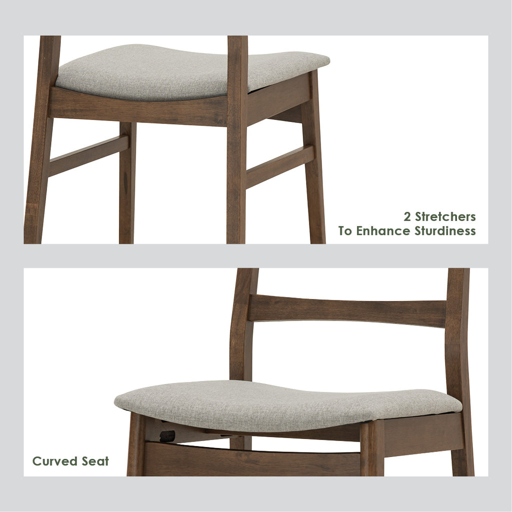 (2set) Marlo dining chair in Cocoa colour frame, Light Grey colour Challis fabric cushion seat.