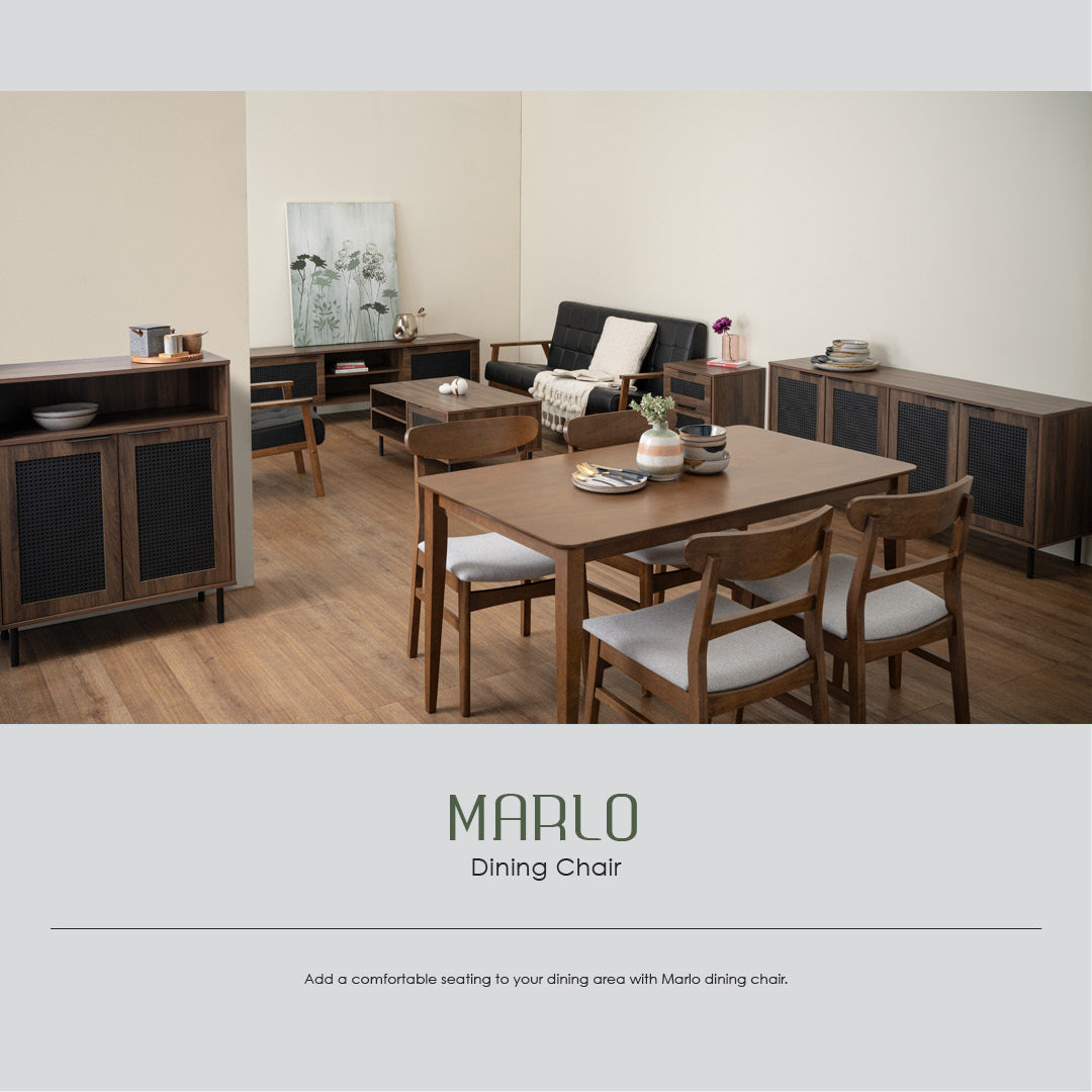 (2set) Marlo dining chair in Cocoa colour frame, Light Grey colour Challis fabric cushion seat.