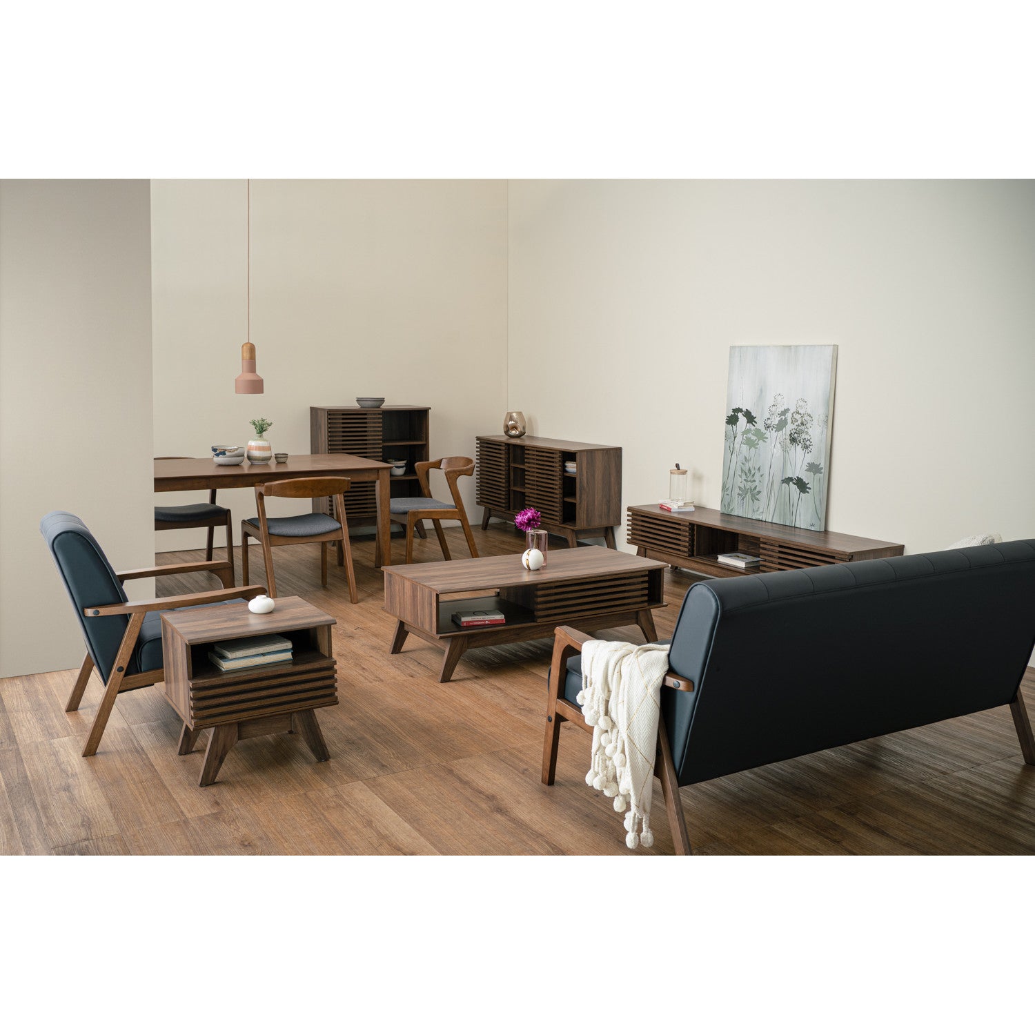 (2set) Nazo dining chair in Cocoa colour frame, Battleship Grey colour Challis fabric cushion seat