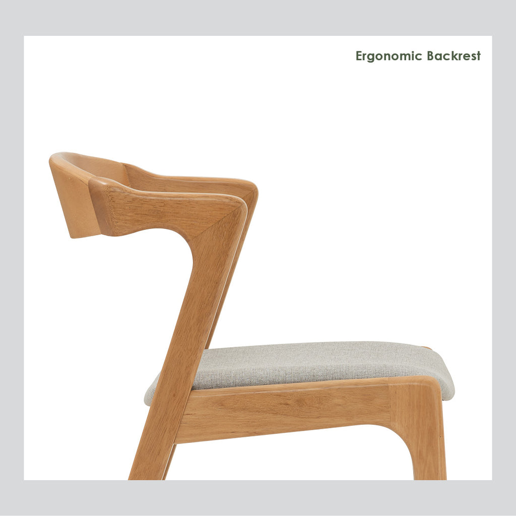 (2set) Nazo dining chair in Natural colour frame, Light Grey colour Challis fabric cushion seat.