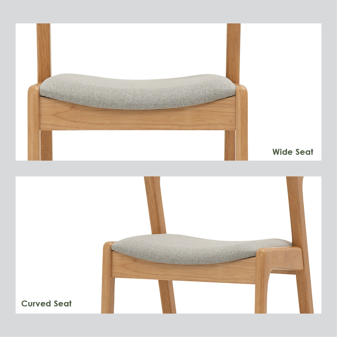 (2set) Nazo dining chair in Natural colour frame, Light Grey colour Challis fabric cushion seat.