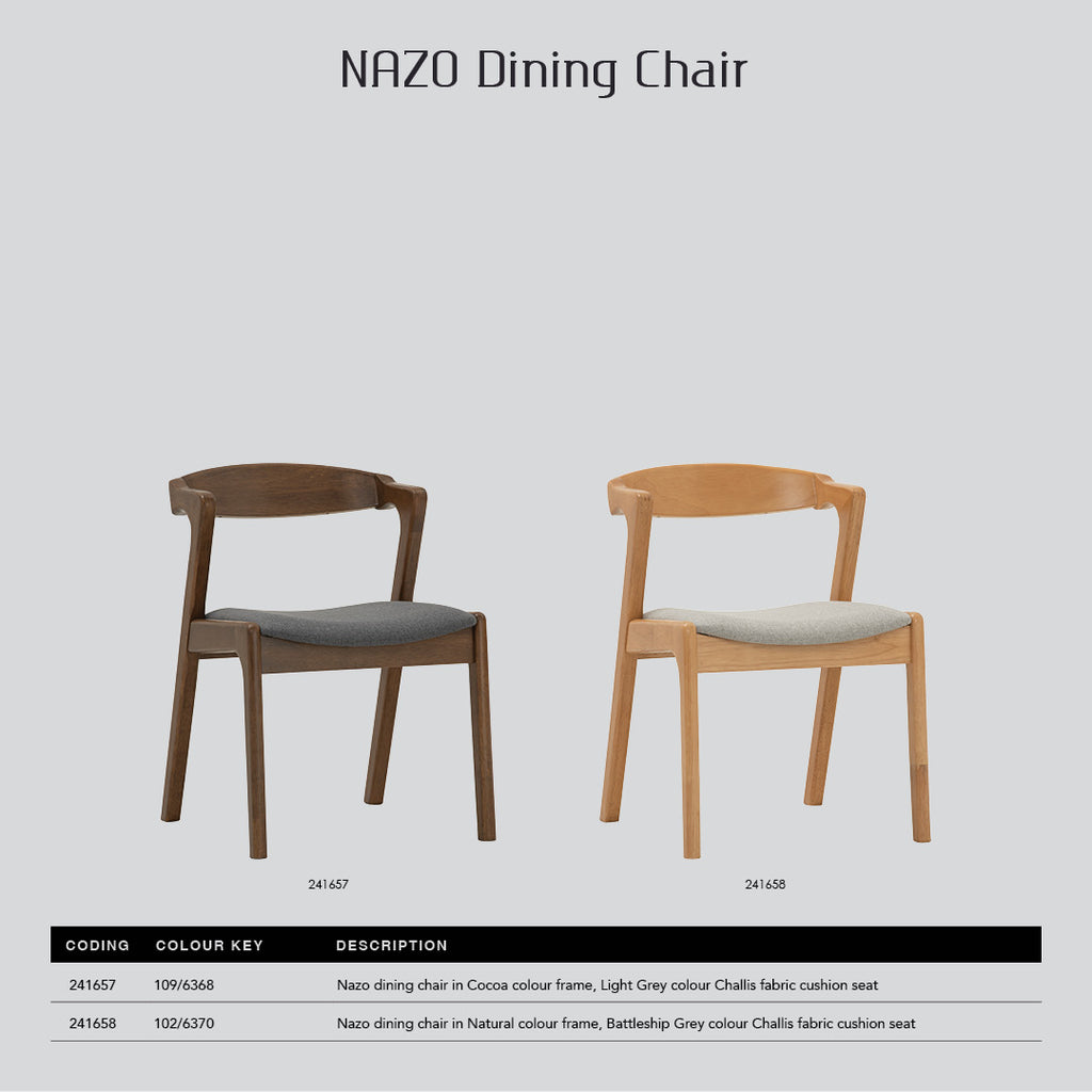 (2set) Nazo dining chair in Natural colour frame, Light Grey colour Challis fabric cushion seat.