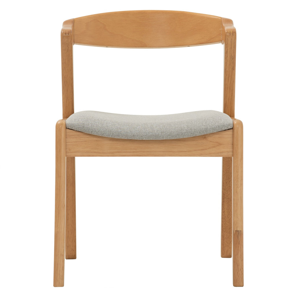 (2set) Nazo dining chair in Natural colour frame, Light Grey colour Challis fabric cushion seat.