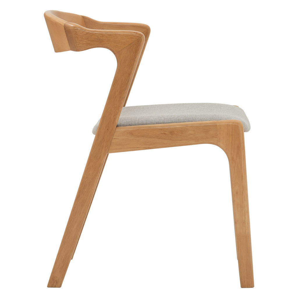 (2set) Nazo dining chair in Natural colour frame, Light Grey colour Challis fabric cushion seat.