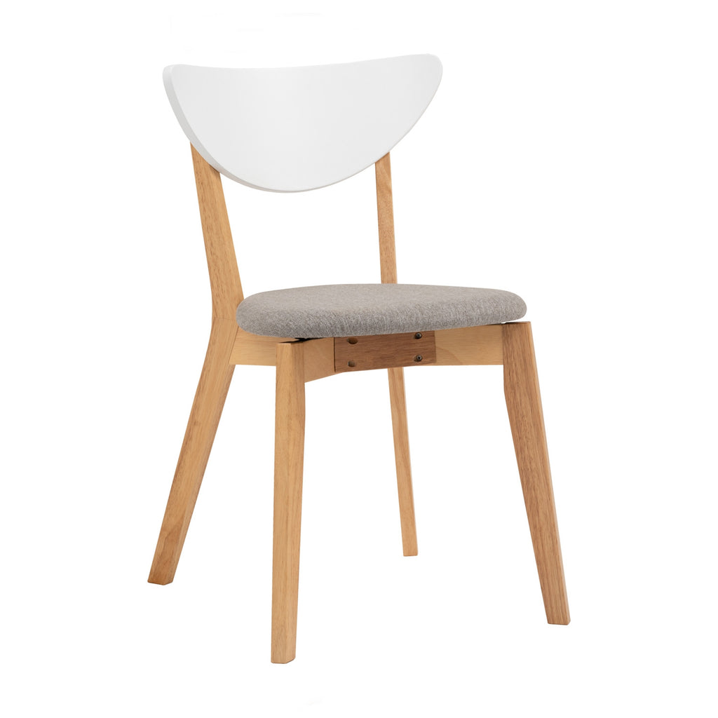 (2Sets) Naida dining chair in Natural colour frame, White lacquered backrest, Light Grey colour Drill fabric.