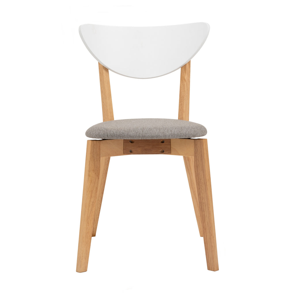 (2Sets) Naida dining chair in Natural colour frame, White lacquered backrest, Light Grey colour Drill fabric.
