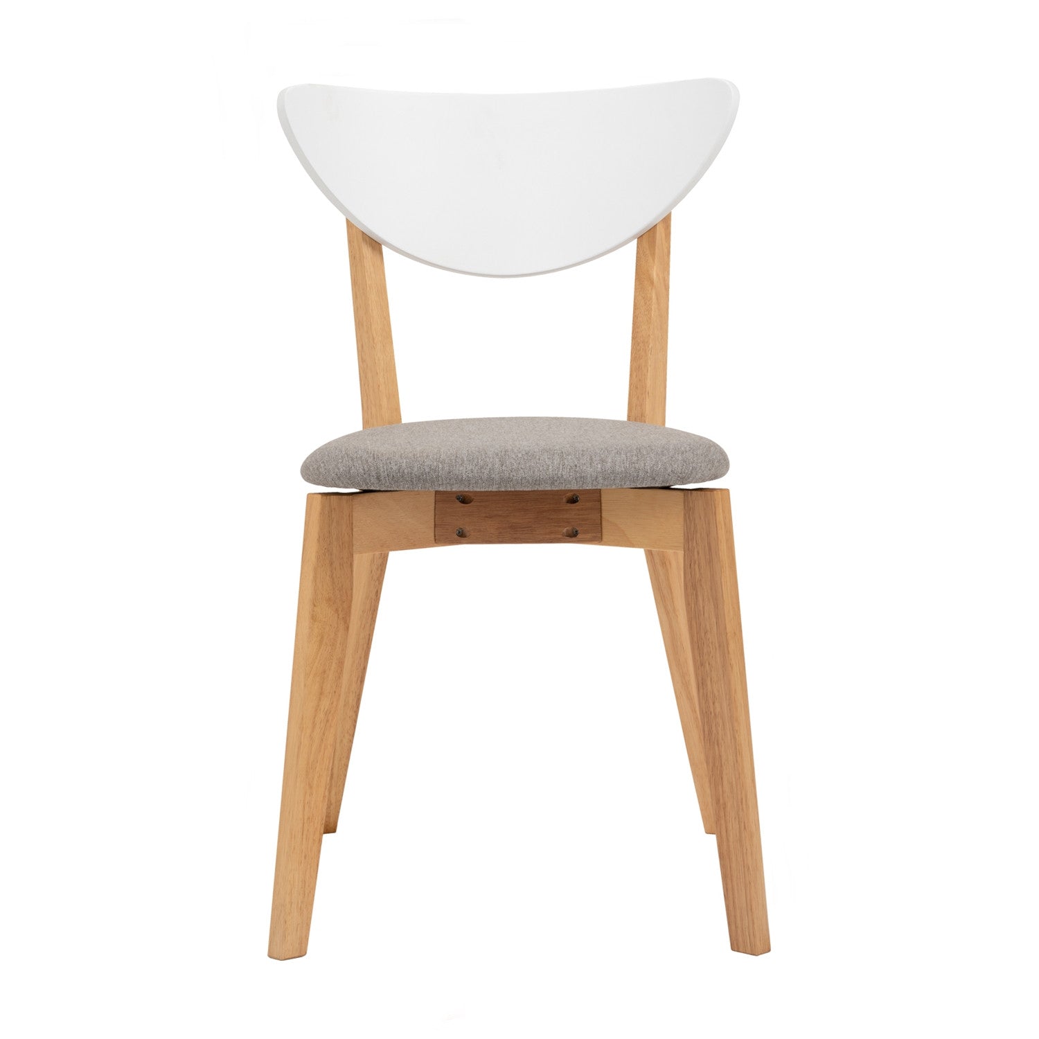 (2Sets) Naida dining chair in Natural colour frame, White lacquered backrest, Light Grey colour Drill fabric.