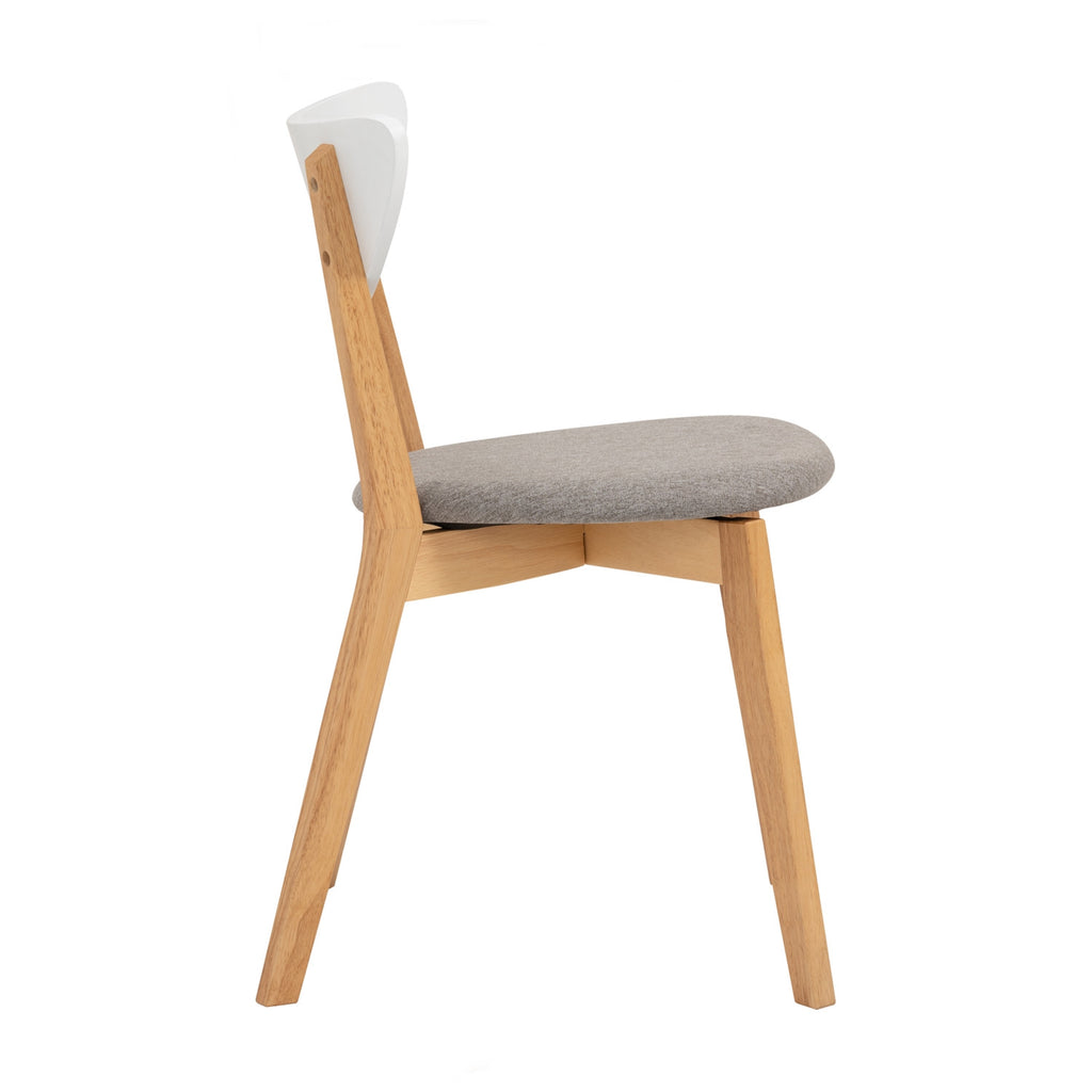 (2Sets) Naida dining chair in Natural colour frame, White lacquered backrest, Light Grey colour Drill fabric.