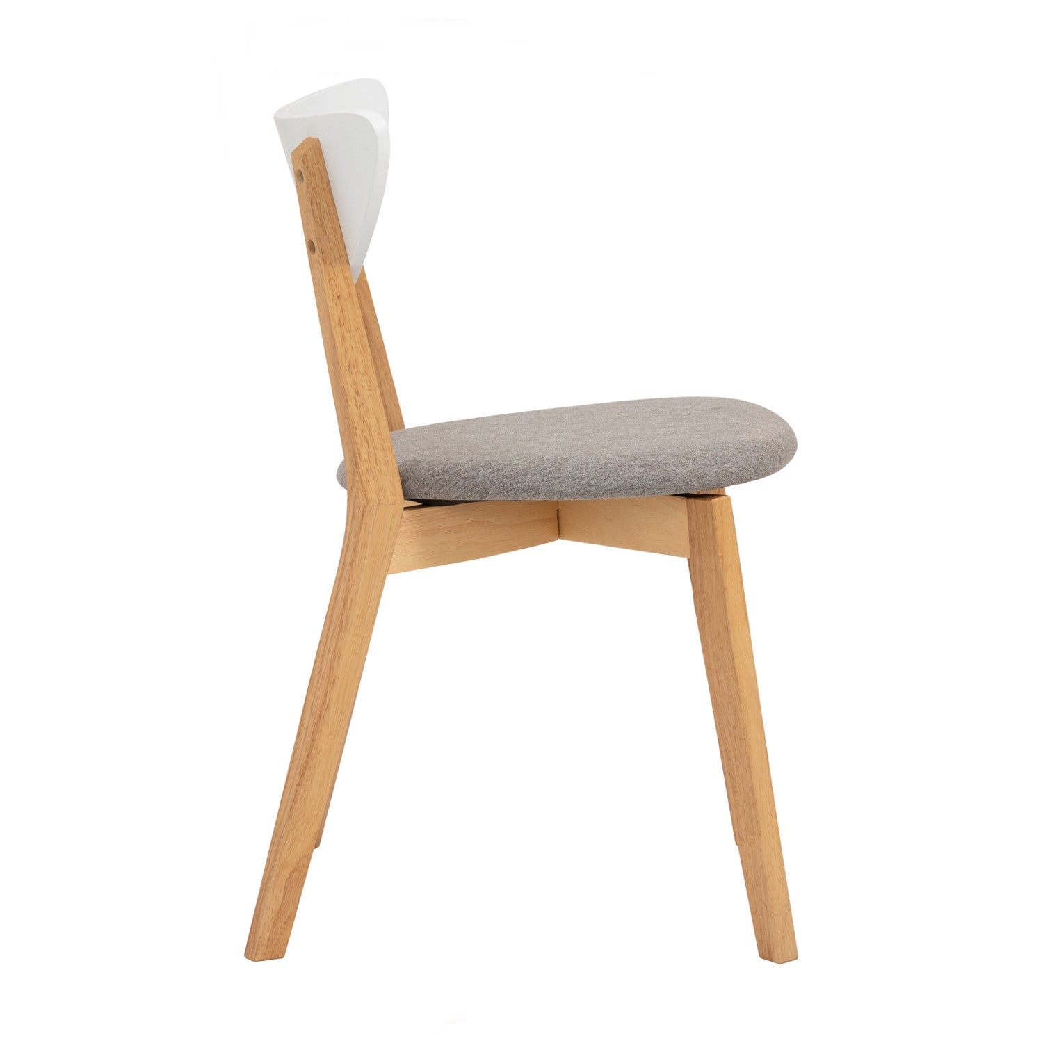 (2Sets) Naida dining chair in Natural colour frame, White lacquered backrest, Light Grey colour Drill fabric.