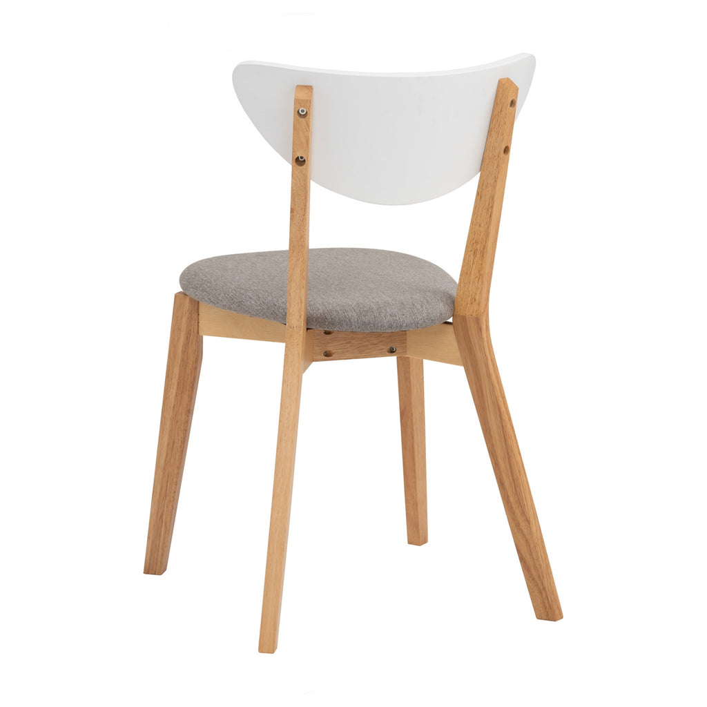 (2Sets) Naida dining chair in Natural colour frame, White lacquered backrest, Light Grey colour Drill fabric.