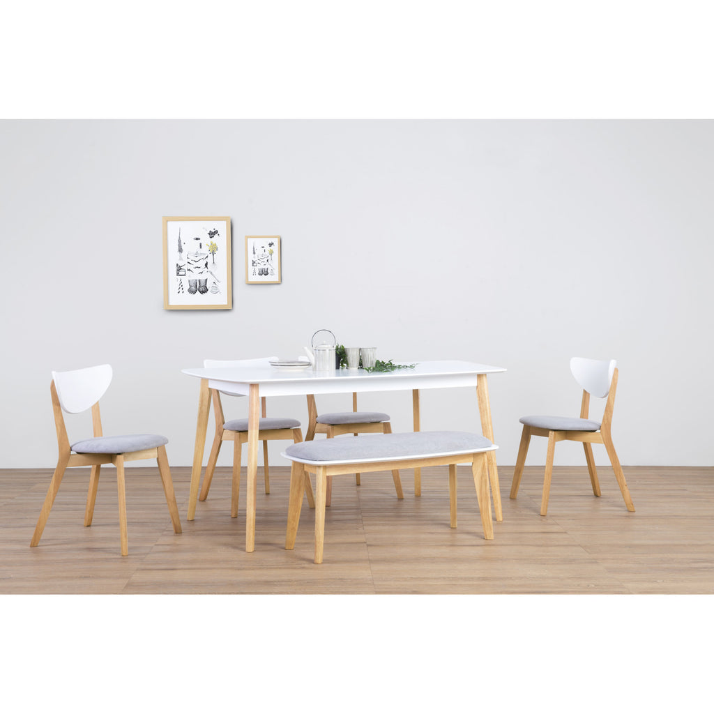 (2Sets) Naida dining chair in Natural colour frame, White lacquered backrest, Light Grey colour Drill fabric.