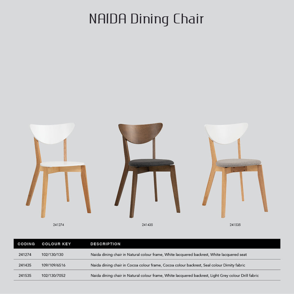 (2Sets) Naida dining chair in Natural colour frame, White lacquered backrest, Light Grey colour Drill fabric.