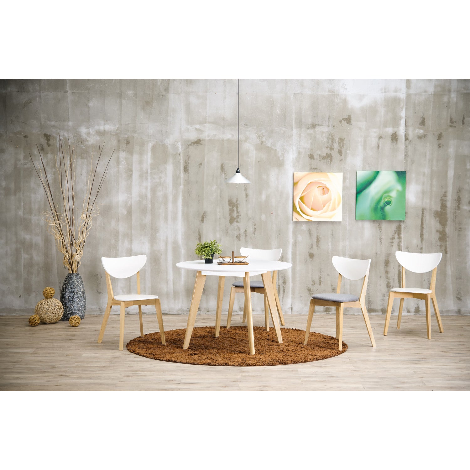 (2 Sets) Naida dining chair in Natural colour frame, White lacquered backrest, White lacquered seat.