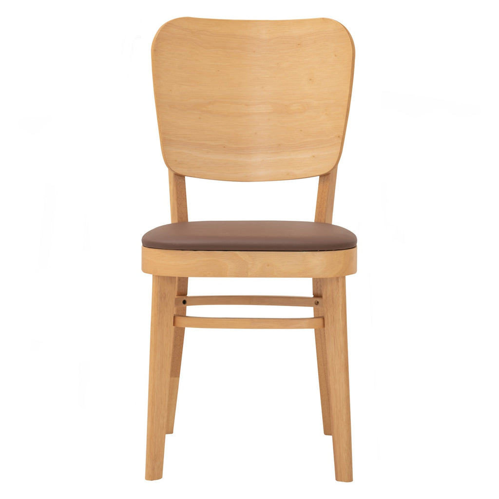 (2 Sets) Beverly dining chair in Natural colour frame, Mocha colour Premium Vinyl (With stretcher)
