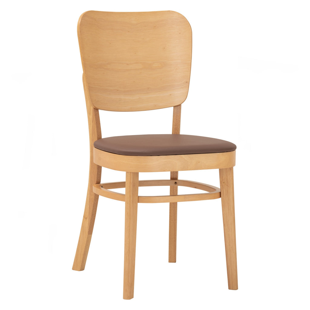 (2 Sets) Beverly dining chair in Natural colour frame, Mocha colour Premium Vinyl (With stretcher)