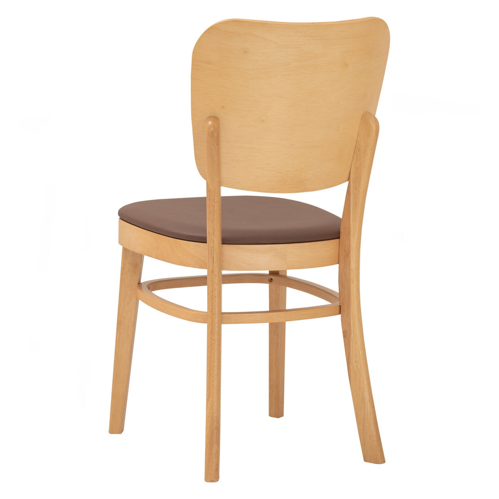 (2 Sets) Beverly dining chair in Natural colour frame, Mocha colour Premium Vinyl (With stretcher)