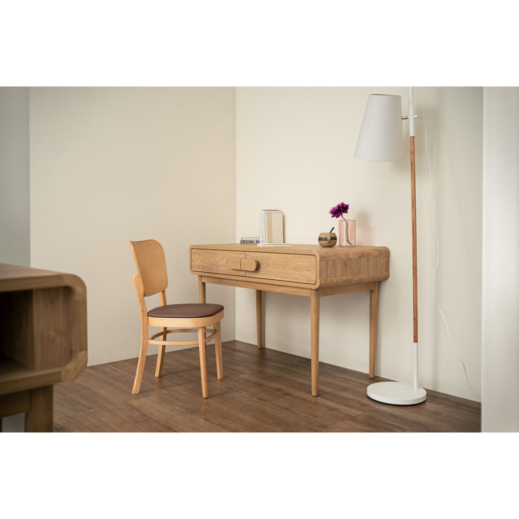 (2 Sets) Beverly dining chair in Natural colour frame, Mocha colour Premium Vinyl (With stretcher)