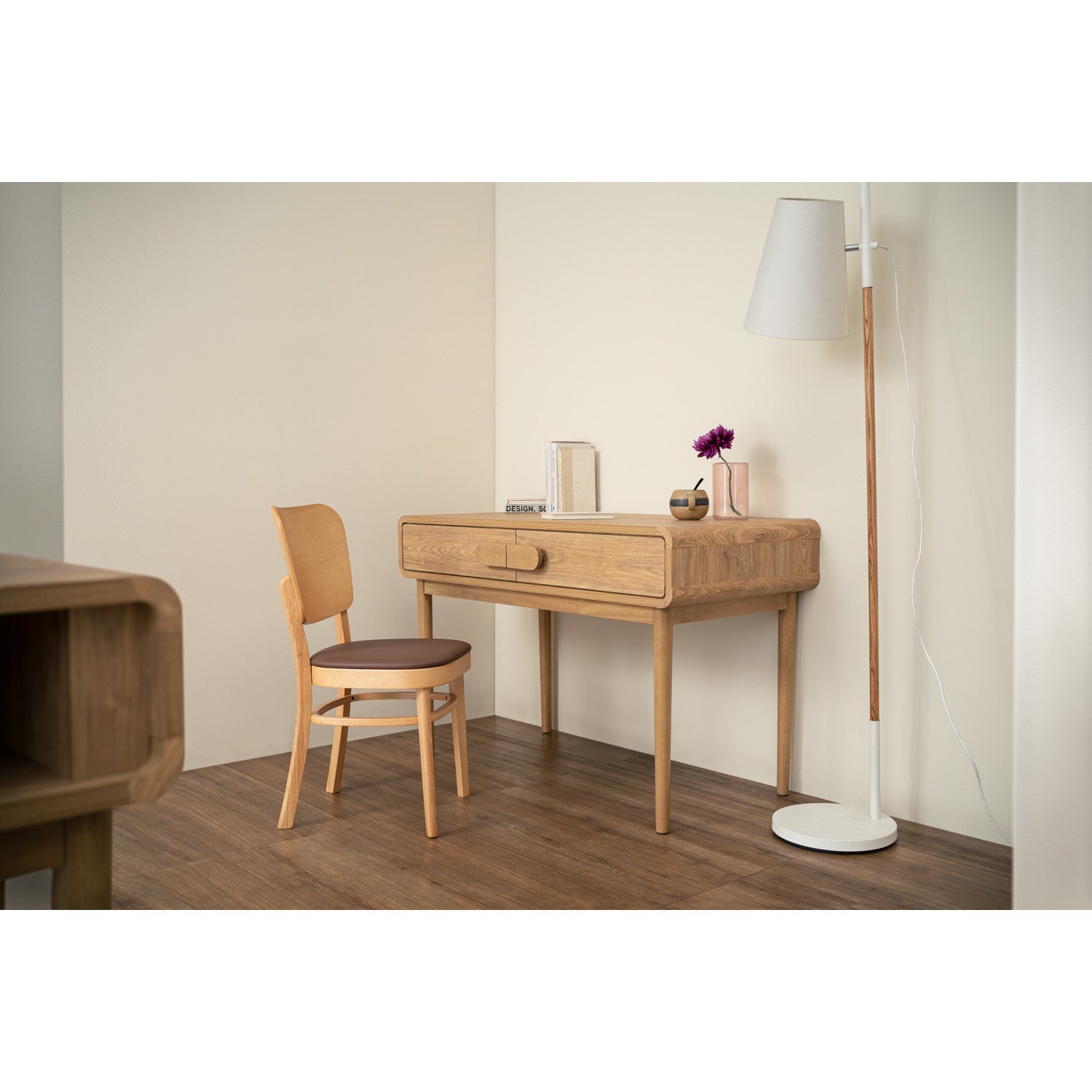 (2 Sets) Beverly dining chair in Natural colour frame, Mocha colour Premium Vinyl (With stretcher)