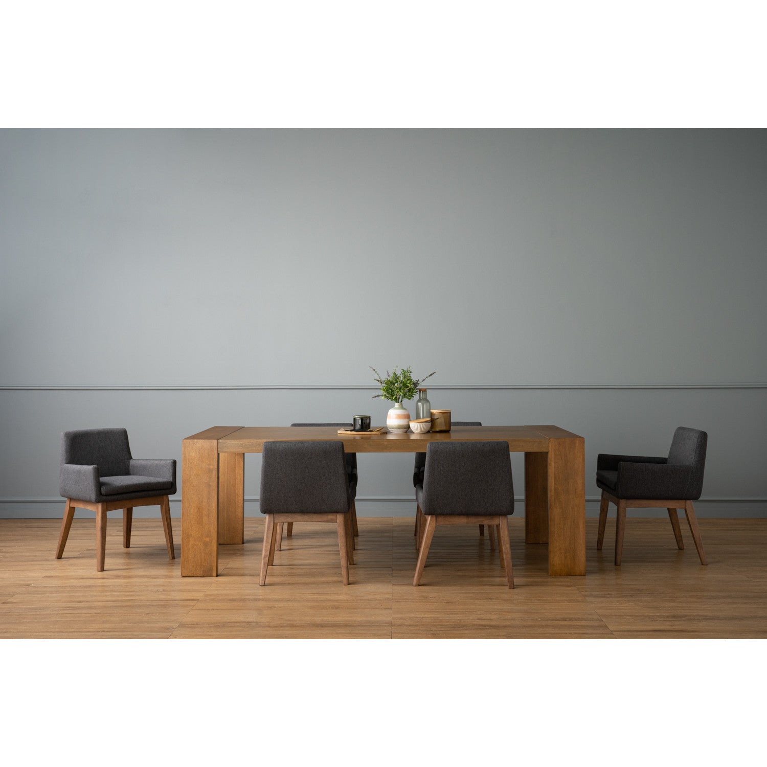 (2 Sets) Chanel dining chair in Cocoa colour leg, Seal colour Dimity fabric frame.