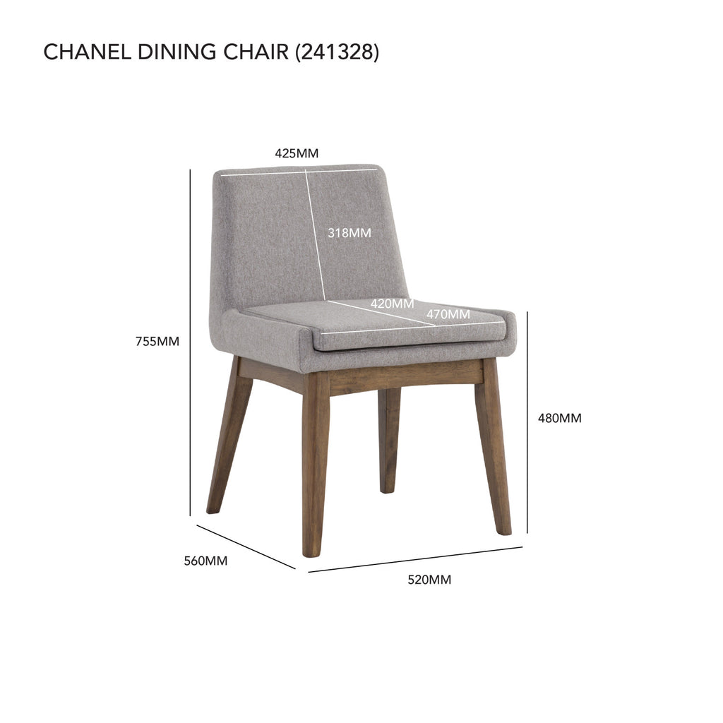 (2 Sets) Chanel dining chair in Cocoa colour leg, Light Grey colour Drill fabric frame.