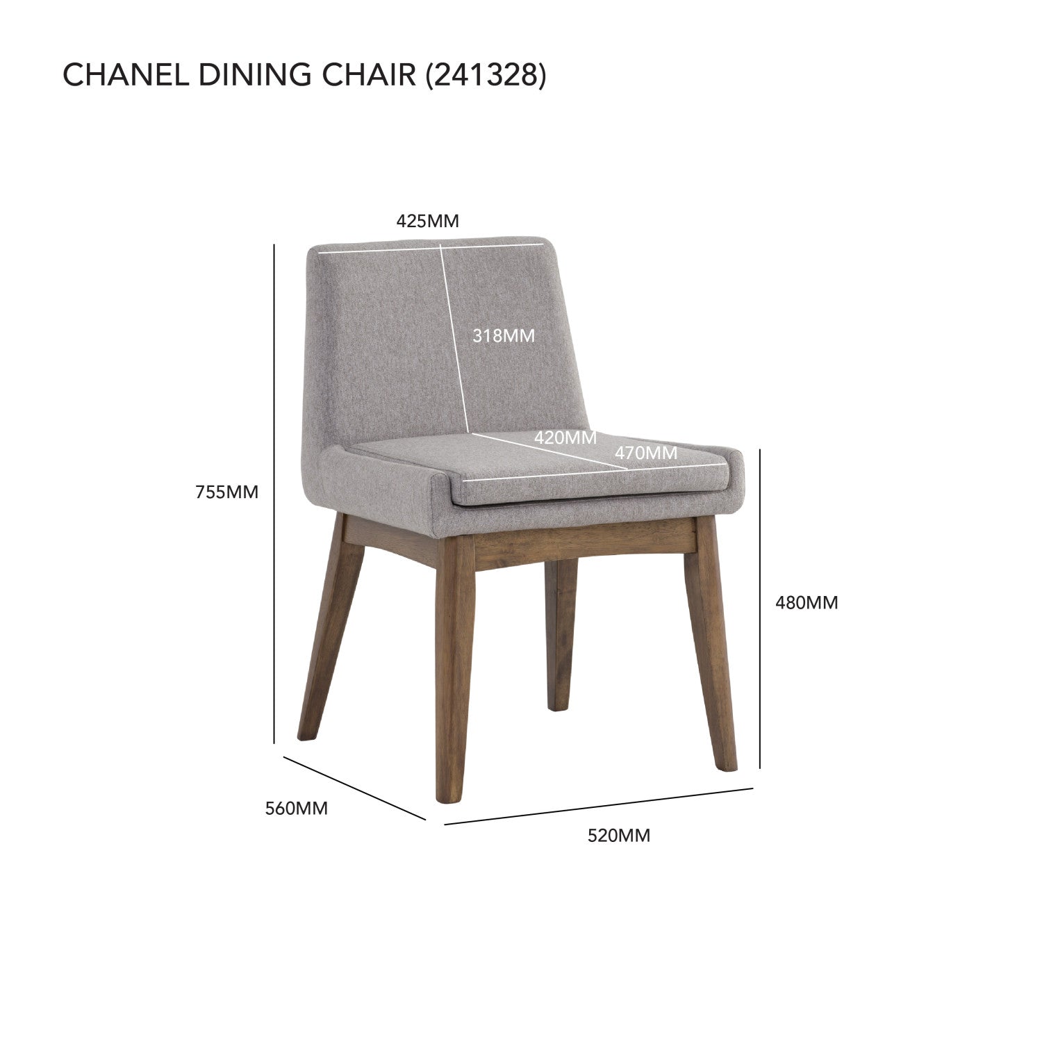 (2 Sets) Chanel dining chair in Cocoa colour leg, Light Grey colour Drill fabric frame.