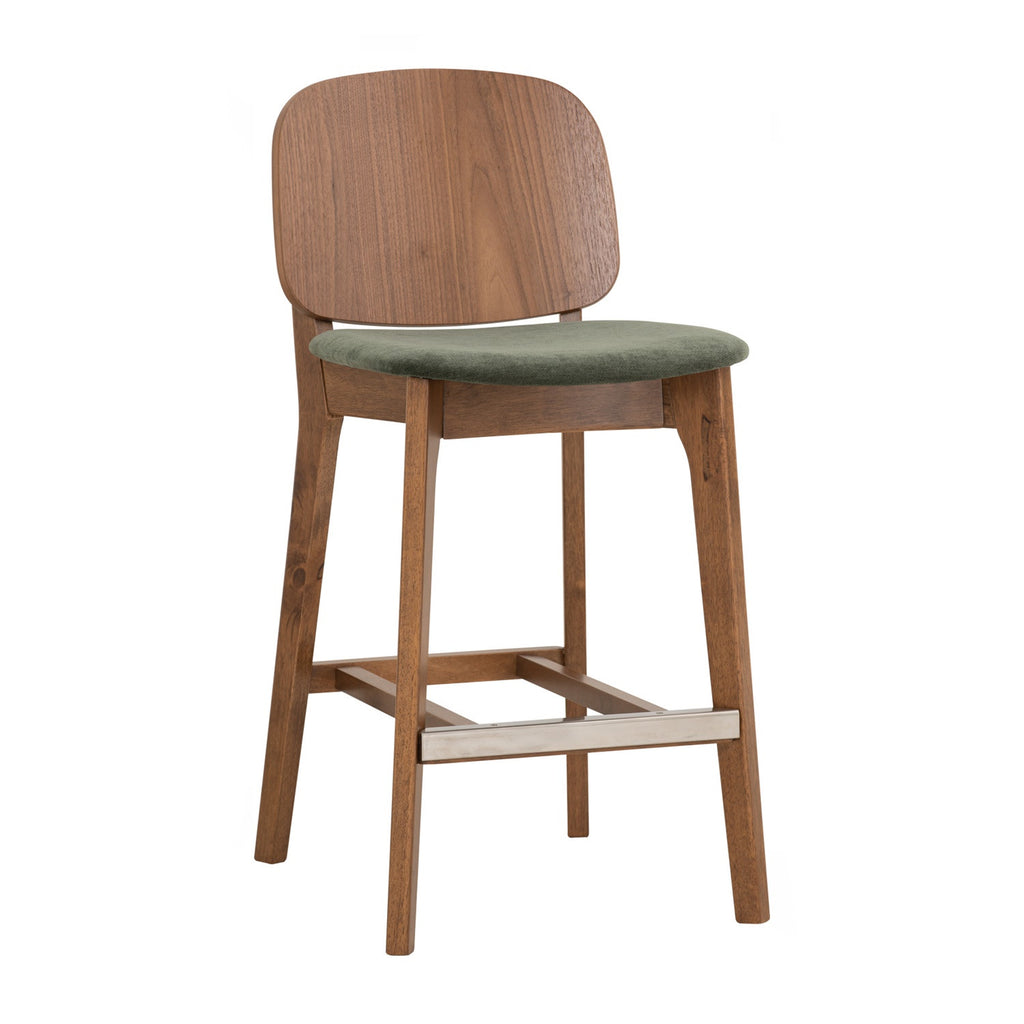 Cora counter chair in Cocoa colour frame, Walnut veneer back and Deep Green colour Danny A fabric seat.