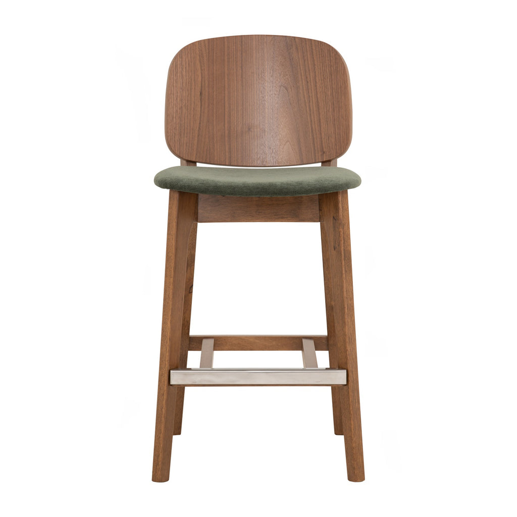 Cora counter chair in Cocoa colour frame, Walnut veneer back and Deep Green colour Danny A fabric seat.