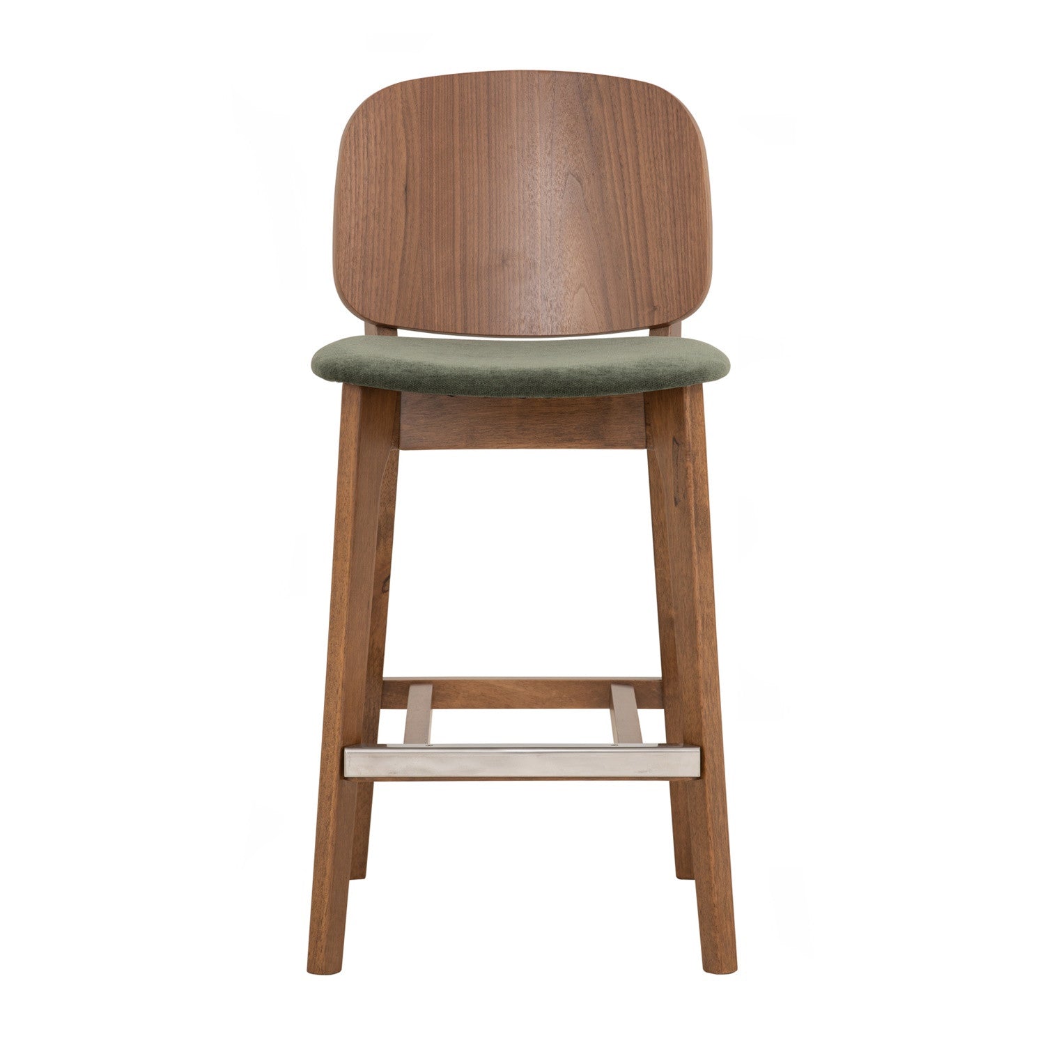 Cora counter chair in Cocoa colour frame, Walnut veneer back and Deep Green colour Danny A fabric seat.