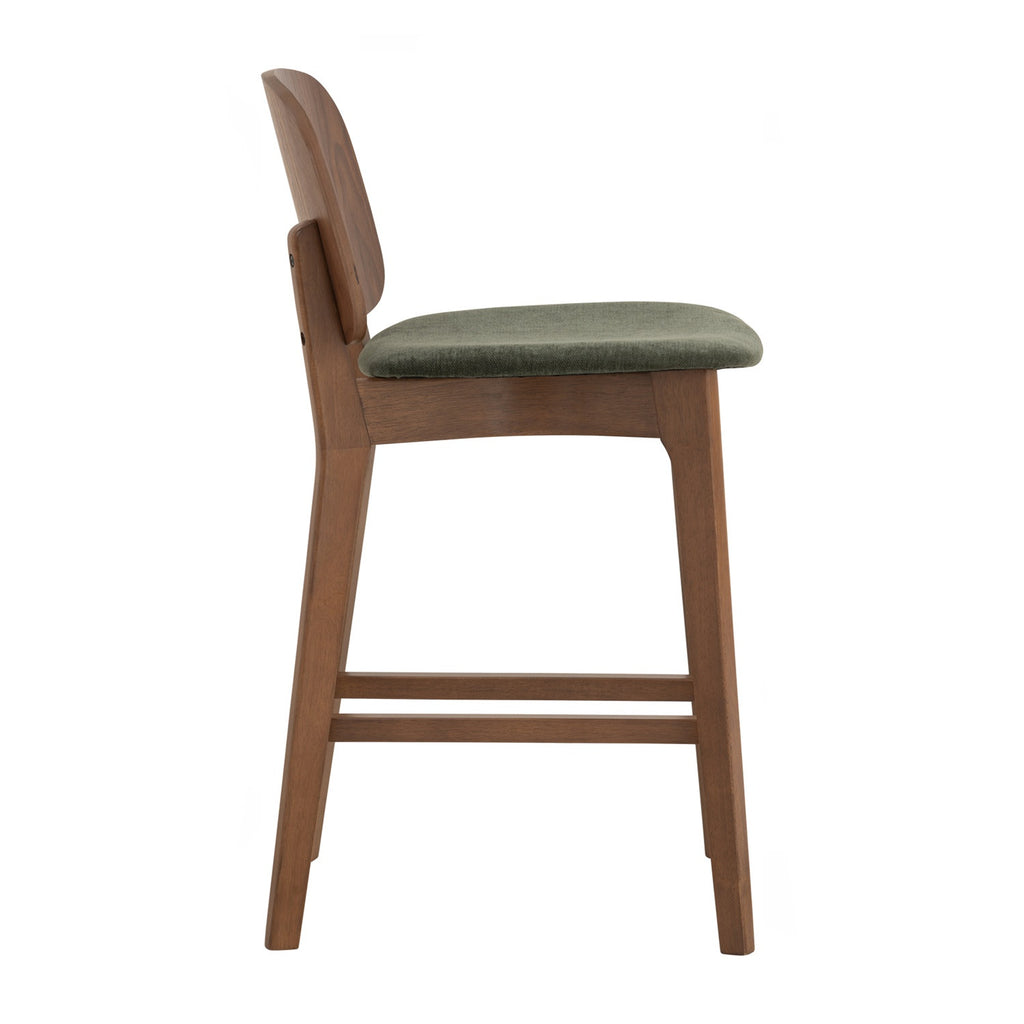 Cora counter chair in Cocoa colour frame, Walnut veneer back and Deep Green colour Danny A fabric seat.