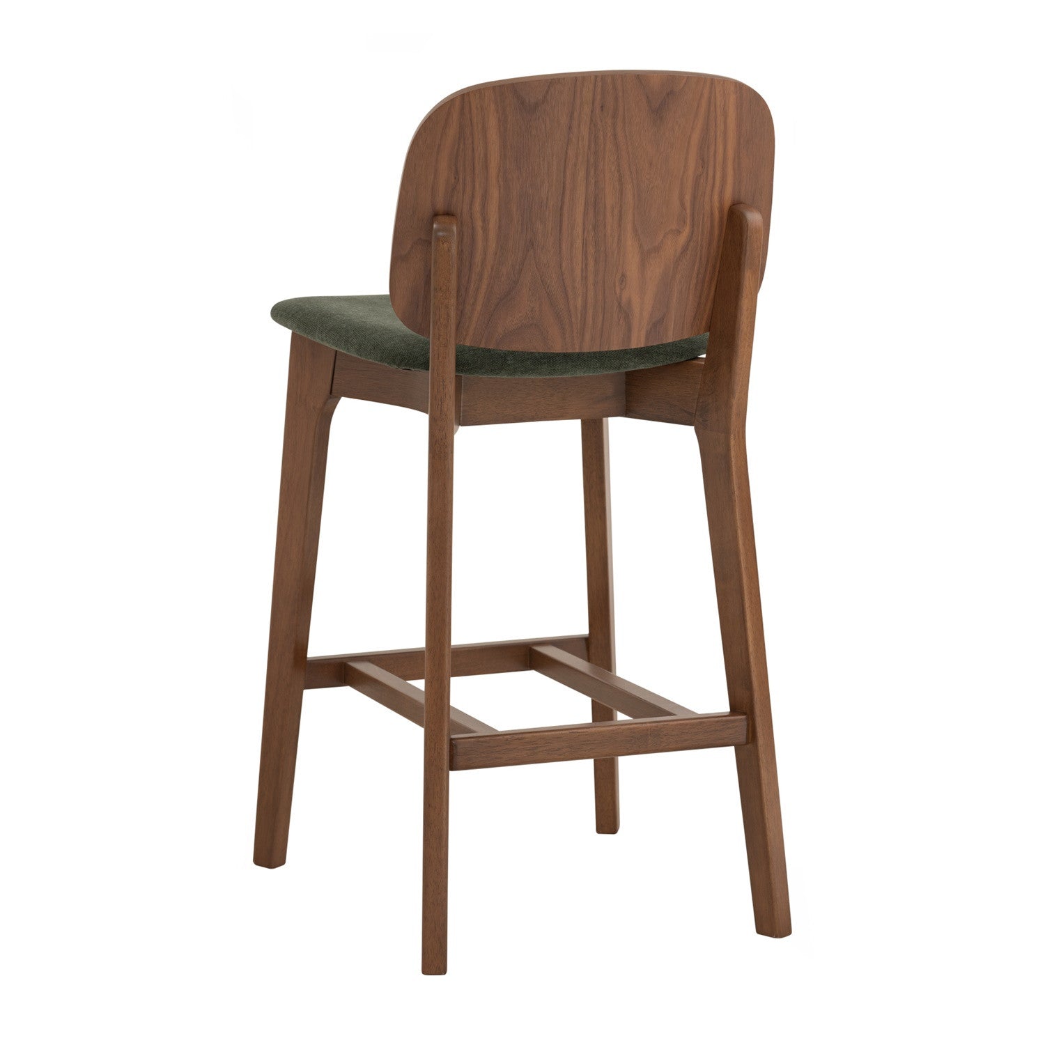 Cora counter chair in Cocoa colour frame, Walnut veneer back and Deep Green colour Danny A fabric seat.