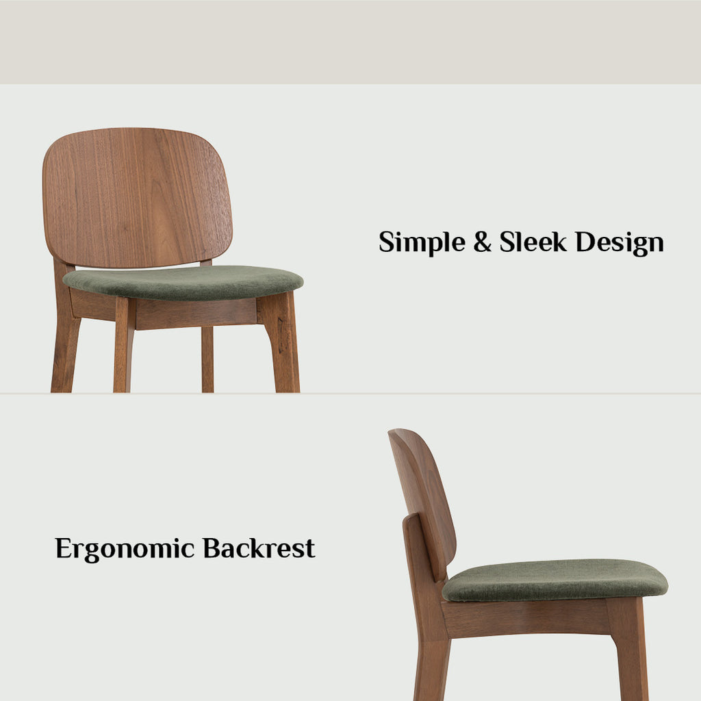 Cora counter chair in Cocoa colour frame, Walnut veneer back and Deep Green colour Danny A fabric seat.