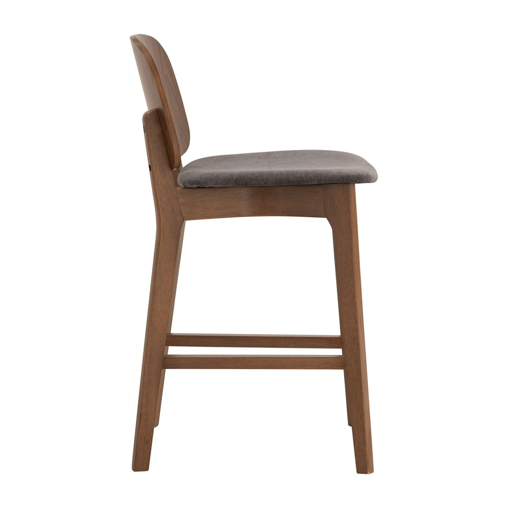Cora counter chair in Cocoa colour frame, Walnut veneer back and Deep Grey colour Danny A fabric seat.